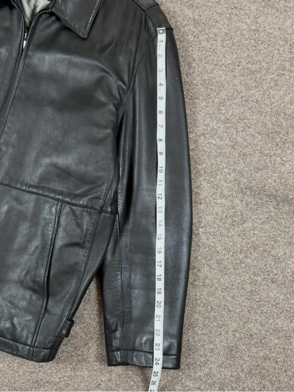 Brandini Black Genuine Leather Full Zip Moto Jacket Men’s Medium Waist Adjusters